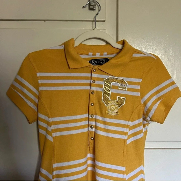 Coogi Australia Yellow White Striped Drop Waist Polo Dress Size Large - Picture 2 of 12